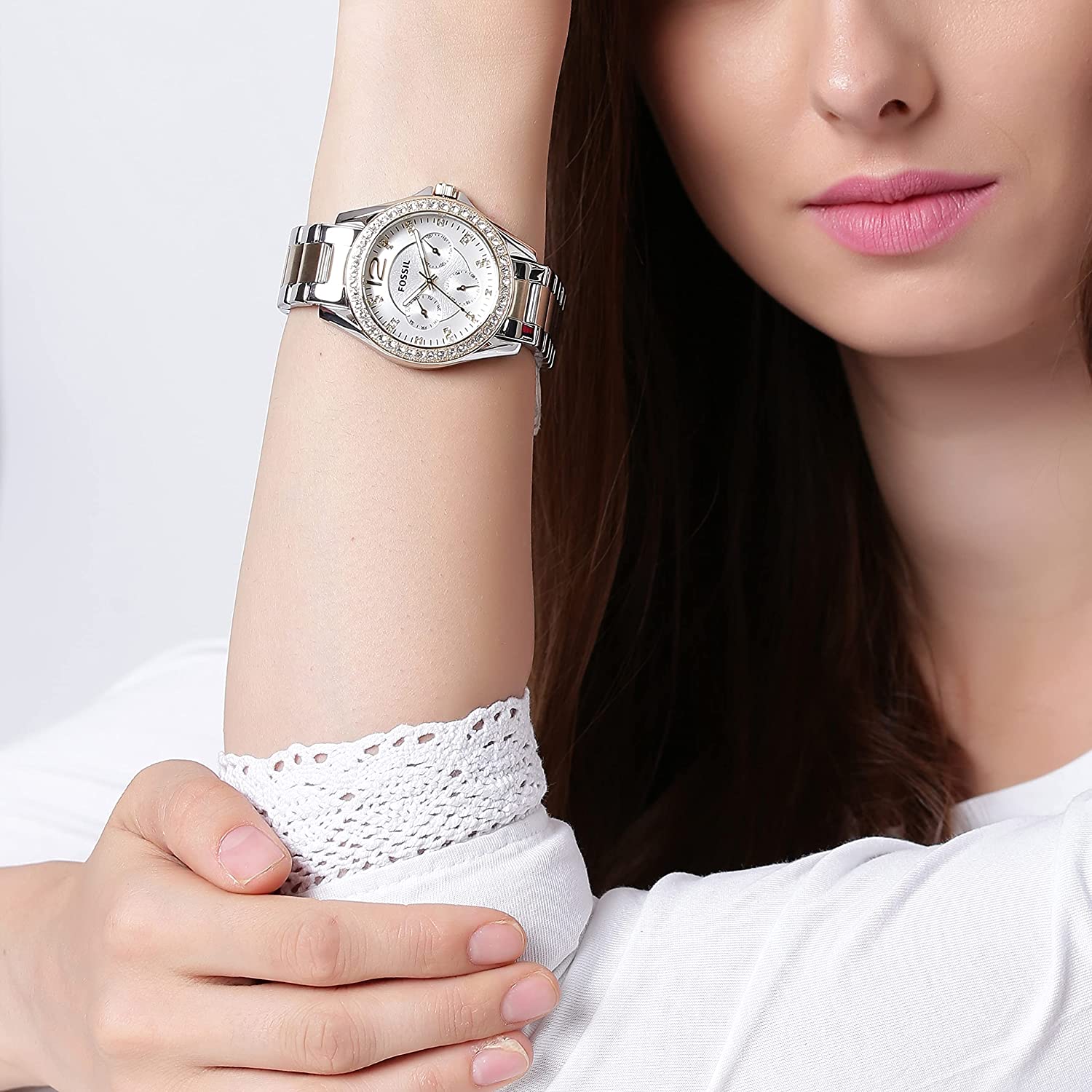 Fossil Women's Riley Stainless Steel Crystal-Accented Multifunction Quartz Watch - Image 7
